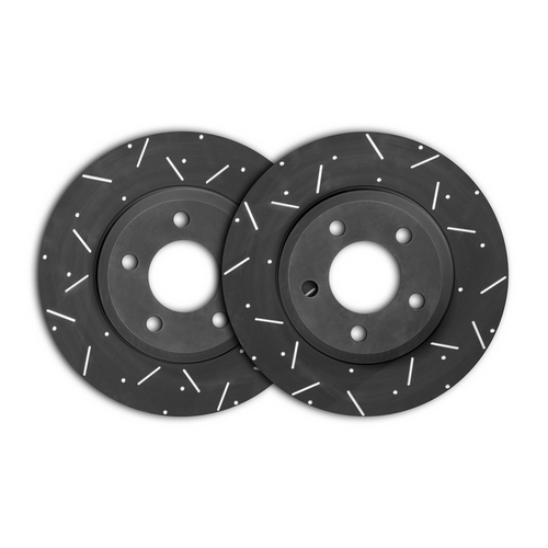 DIMPLED & SLOTTED FRONT Disc Brake Rotors PAIR fits NISSAN Navara 2WD D22 97-01